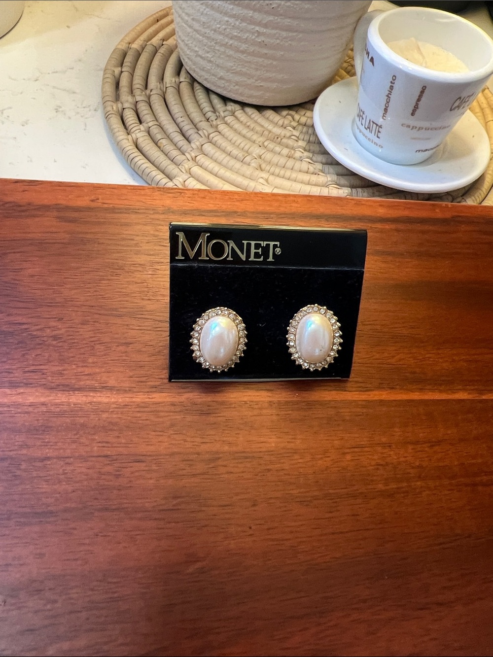 Monet Gold-Tone Cream Oval Pearl Clip-On Earrings